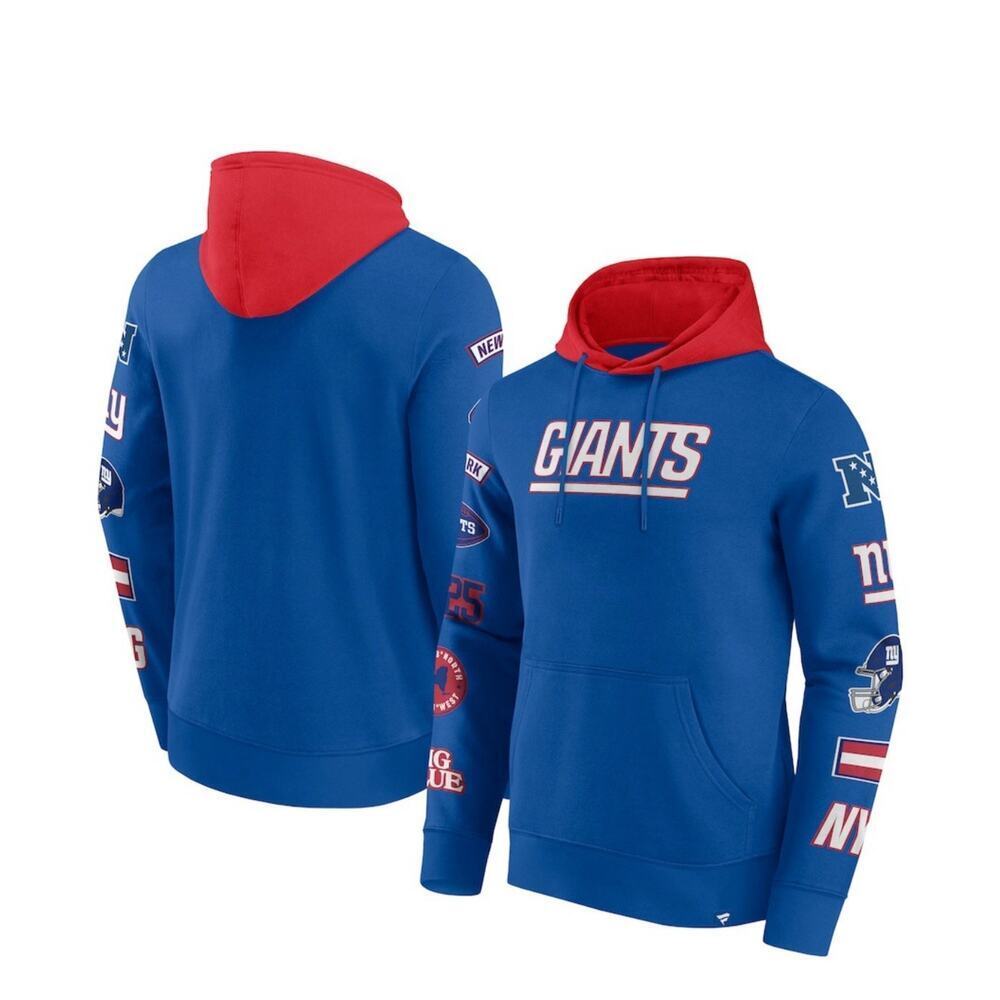 New York Giants Fanatics Patched Out Pullover Hoodie - Royal/Red NWT L